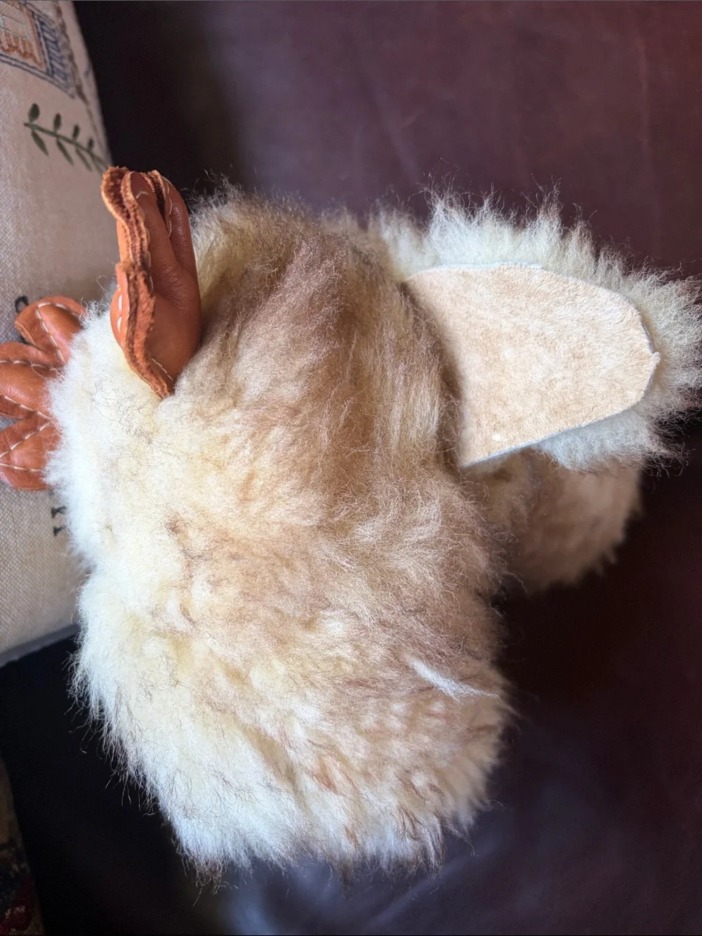Vintage Handcrafted Furry Duckling Plushy Soft Sculpture - Leather Wings & Feet